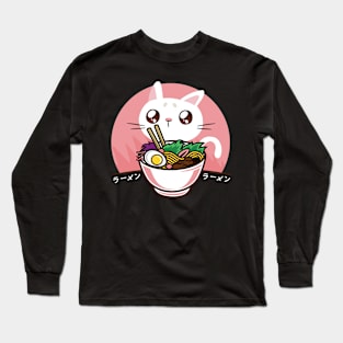 Kawaii Japanese Ramen Noodles Anime Cat Lover Long Sleeve T-Shirt